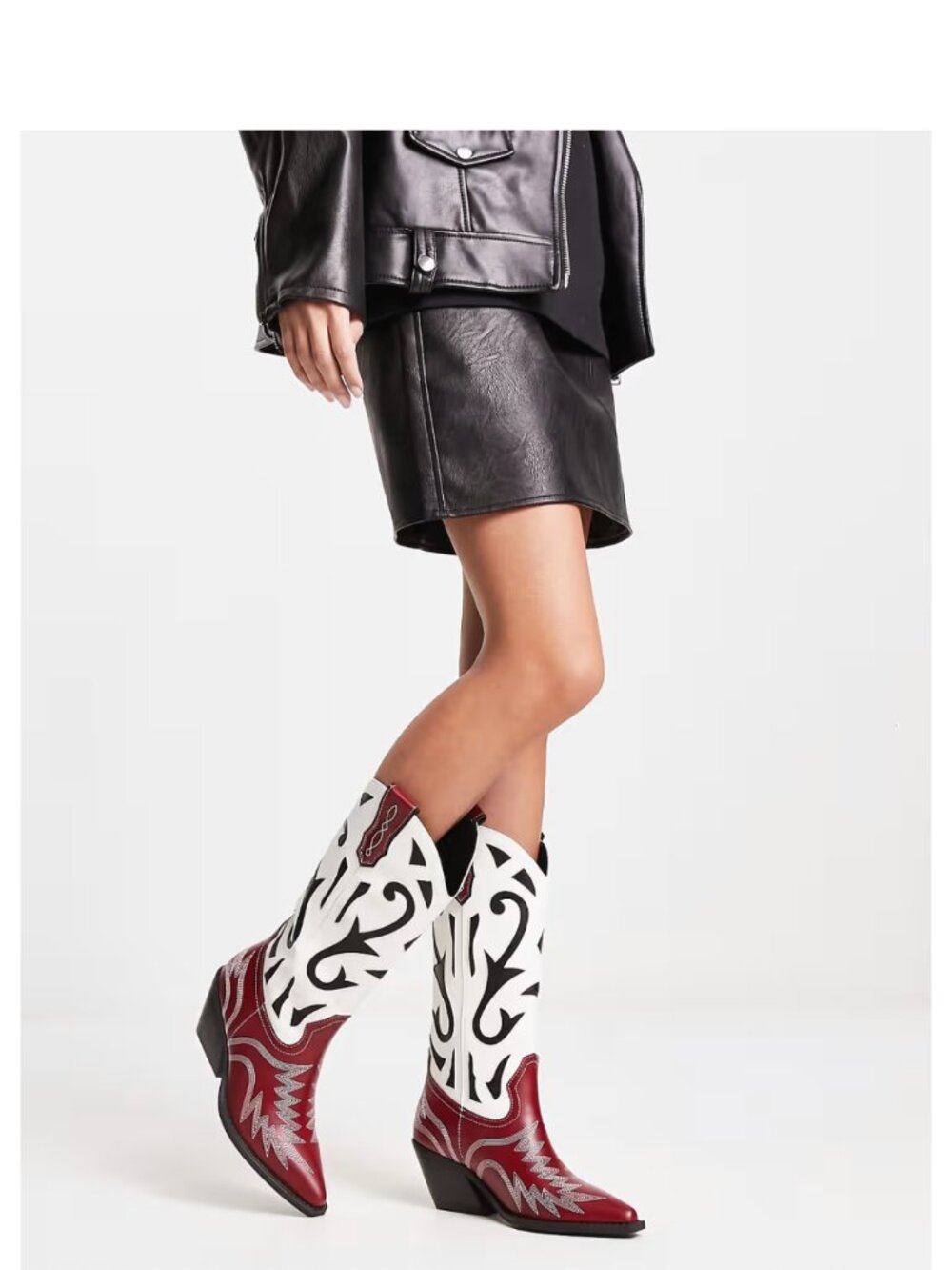 ASOS DESIGN Cupid Contrast Western Knee Boot in Black & Red Mix Women's Size 5